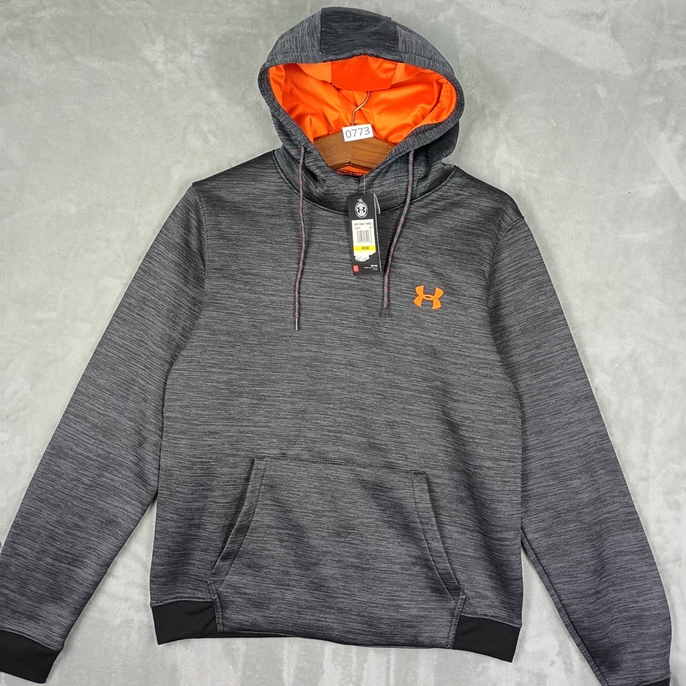 Under Armour Hoodie Men NEW Medium Gray Orange ColdGear Pullover Active Gorpcore